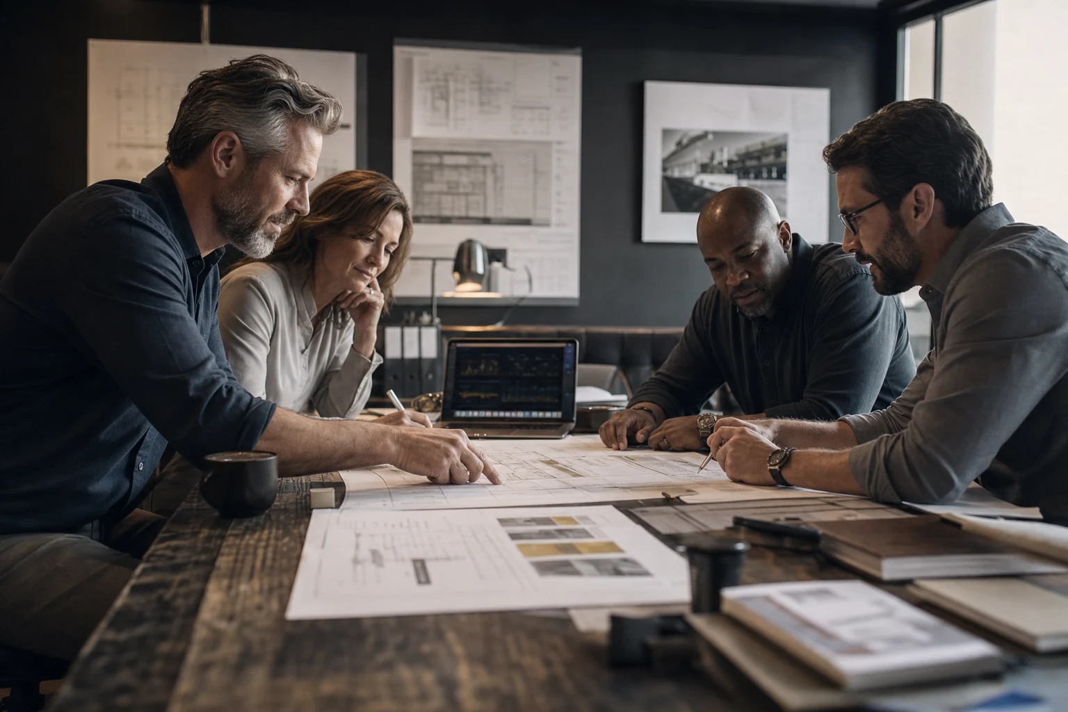 Experienced operators working together over plans and operating documents